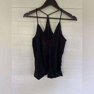 3/25 Black Cross-Front Raised Polka-Dot Detail Dynamite Tank Top